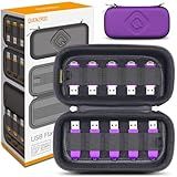 QUENZROC Estojo Organizador De Pen Drive USB Para 20 Unidades De Polegar Suporte Para Pendrives USB Estojo Rígido De Armazenamento Caixa Portátil Para Viagem Bolsa Roxa