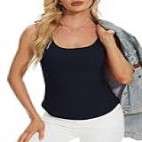 Quezhu Regata Feminina De Gola Quadrada Sem Mangas Slim Fit Canelada Verão Cor Sólida Básica Justa, Azul Marinho, Xgg
