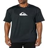 Quiksilver Camisa Masculina De Surfe Com Proteção Solar Rashuguard FPS 50 De Manga Curta Padrão Preto Branco 3G