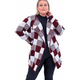 Quimono Blusa Feminina Trico Plus Size Outono Inverno Xadrez