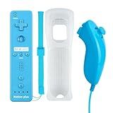 QUMOX Controle Remoto De Jogo  Controle Remoto Motion Plus Integrado E Controle Nunchuk Com Capa De Silicone Para Wii E Wii U  Azul 