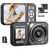 QUOLODOO Câmera Digital Câmera De Tela Dupla 4K 64MP Zoom 18x Aponte E Dispare Com Cartão TF De 64 GB E 2 Baterias Câmera Pequena Portátil Recarregável Para Crianças Adolescentes E Adultos Preta