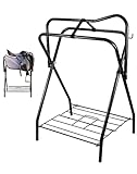 QWORK Freestanding Portable Saddle Rack Heavy Duty Powder Coated Frame Standing Holder Saddle Strong Tubular Steel Extra Storage Foldable Wire Chassis