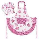 R HORSE Conjunto De Avental Infantil E Chapéu De Chef 2 Peças Rosa Arco íris Ajustável Avental De Cozinha Brinquedo De Chef Kit De Pintura E Treinamento Presente De Aniversário Engraçado Para