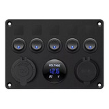 R Painel Elétrico 5 Chaves 2 Usb Com Voltímetro Lancha Barco