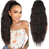 Rabo Cavalo Aplique Extensão Cabelo Ondulado Castanho Longo