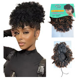 Rabo De Cavalo Afro Puff Com Franja Fibra Organica Premiun