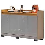 Rack Aparador Buffet Retrô Modelo Ryzen Com 4 Portas Escritório Cantinho Do Café Cinza Nature 