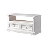 Rack De Madeira Maciça Com 2 Gavetas Branco Lavado