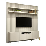 Rack E Painel Ripado 280cm Com Prateleira Suspensa 100 Mdf