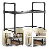 Rack Organizador Microondas Prateleira De Cozinha 2 Níveis Tempero Potes Armário -Preto-
