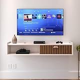Rack Para Tv Suspenso Home Bancada Flutuante Sala Quarto Off White Ripado