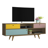Rack Retro Color Até 60 Polegadas 1 Porta Cor Marrom