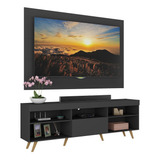 Rack Retrô Com Painel E Suporte Tv Até 65 Polegadas Miami Multimóveis Mp1061 Cor Preto natural