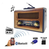 Radio Am fm Bluetooth A Pilha E Tomada Retro Vintage Antigo Recarregavel Usb 110 220v Bivolt Portátil Pendrive Com Sd Mp3 Radinho Para Levar Zona Rural Pesca E Casa Lançamento Cor Madeira