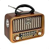 Rádio AM FM Retrô Vintage Portátil Bluetooth Bateria Recarregável Bivolt 110v 220v 3177 Antigo A Tomada E Pilha Com Lanterna Univerza Produtos Marrom