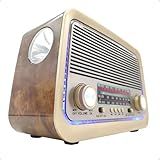 Rádio AM FM Retrô Vintage Portátil Bluetooth Bateria Recarregável Bivolt 110v 220v AD 3199 Antigo A Tomada E Pilha Com Lanterna Univerza Marrom Claro 