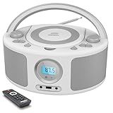 Rádio CD Player Portátil Boombox Com Bluetooth Rádio FM Controle Remoto Entrada USB E Conector De Fone De Ouvido Auxiliar De 3 5 Mm Reprodução De CD R CD RW MP3 WMA Alimentado Por Bateria