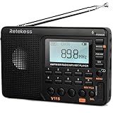 Rádio Digital AM FM Retekess V115 Rádios Portáteis De Ondas Curtas Sintonizador Digital De Rádio Recarregável E Predefinições Suporte Para Gravação Micro SD E AUX Alto Falante Baixo Preto