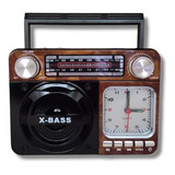 Rádio Relógio Portátil Retro Bluetooth Vintage Fm Am Sw Usb Cor Marrom 110v 220v