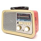 Rádio Retrô Portátil Mp3 Usb Cartão Sd Am Fm C-bluetooth -Vermelho-