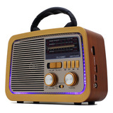 Radio Retro Vintage Am Fm Usb Aux Sd Recarregável A 3199 Cor Madeira
