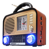 Radio Vintage Bluetooth Analógico Com Relógio Fm Am Sd Alça