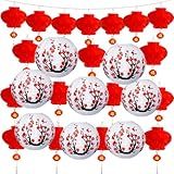 Ragnhild Conjunto De 28 Peças De Decoração De Lanterna De Papel Chinesa Japonesa Decorações De Ano Novo Lunar Chinês Vermelho E Branco 2025 Lanternas Suspensas Decorativas De Flor De Cerejeira Para