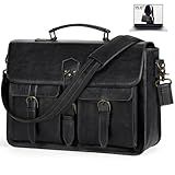 RAINSMORE Bolsa Mensageiro Masculina De Couro Vintage De 15 6 Polegadas Pasta Grande Para Laptop Bolsa Impermeável Bolsa De Ombro Para Computador Para Escritório Trabalho Viagem Faculdade Preta
