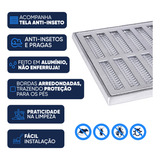Ralo Linear 15x100cm Pluvial Grelha E Aro Em Alumínio Com Tela Anti Insetos