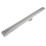 Ralo Linear 5x80 Banheiro Inox Polido Tradicional Coletor Cinza Saídas 40mm Com Tela 5cm X 80cm 