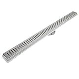 Ralo Linear 5x90 Banheiro Inox Polido Tradicional Coletor Cinza Saídas 40mm Com Tela 5cm X 90cm 