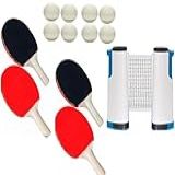 Raquete De Ping Pong Kit Completo 2 Pares De Raquetes Com Rede Retrátil 8 Bolas Tênis De Mesa Raquetes Emborrachadas