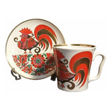 Rdf02402 Lomonosov Xicara Antiga Galo Porcelana Russa