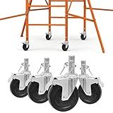 RDUIGT Conjunto De 4 Rodas De Andaime De 12 Cm Com Freios De Travamento- Haste Redonda- Rodízio De Andaimes Com Capacidade De 199 Kg Por Roda