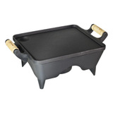 Réchaud De Ferro Chapa Lisa 30x24 Com Alça Madeira Santana