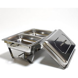 Rechaud Duplo Retangular Inox 2 Cubas 1 2 Fogareiro A Alcool