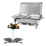 Rechaud Duplo Retangular Inox 2 Cubas 9 5l A Álcool Brinde