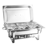 Rechaud Inox 13 Litros 3 Cuba Gn 1 3x100 Tampa Removível