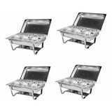 Rechaud Inox 3 Cubas Banho Maria Reforçado Kit 4 Peças