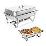 Rechaud Inox C 2 Cubas 2 Queimadores Tampa E Suporte