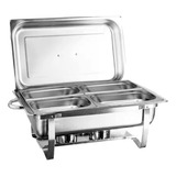 Rechaud Inox Retangular Revomax Com 9 Litros C 4 Cubas Gn Banho Maria Alcool Gel
