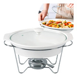 Rechaud Porcelana Oval Com Tampa De Vidro Suporte 2 3 Litros