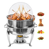 Rechaud Redondo 5 L Aço Inox Com Vidro Tampa E Fogareiro