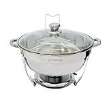 Rechaud Redondo Banho Maria Aço Inox 5 Litros Com Tampa De Vidro Buffet Brinovar