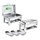 Rechaud Retangular 7 41 Lts Aço Inox Tampa Basculante 3cubas