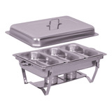 Rechaud Retangular Em Aço Inox 11 Litros 3 Cuba Buffet
