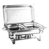 Rechaud Retangular Inox 9 5 L 2 Cubas Gn 1 2 Tampa Removível