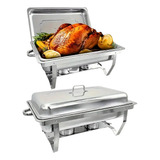 Rechaud Retangular Inox 9 Litros Com 1 Cubas Banho Maria