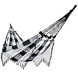 Rede De Dormir Casal Balanço De Algodão Reforçada 3 80m X 1 50m Cor Preto Com Branco Xadrez